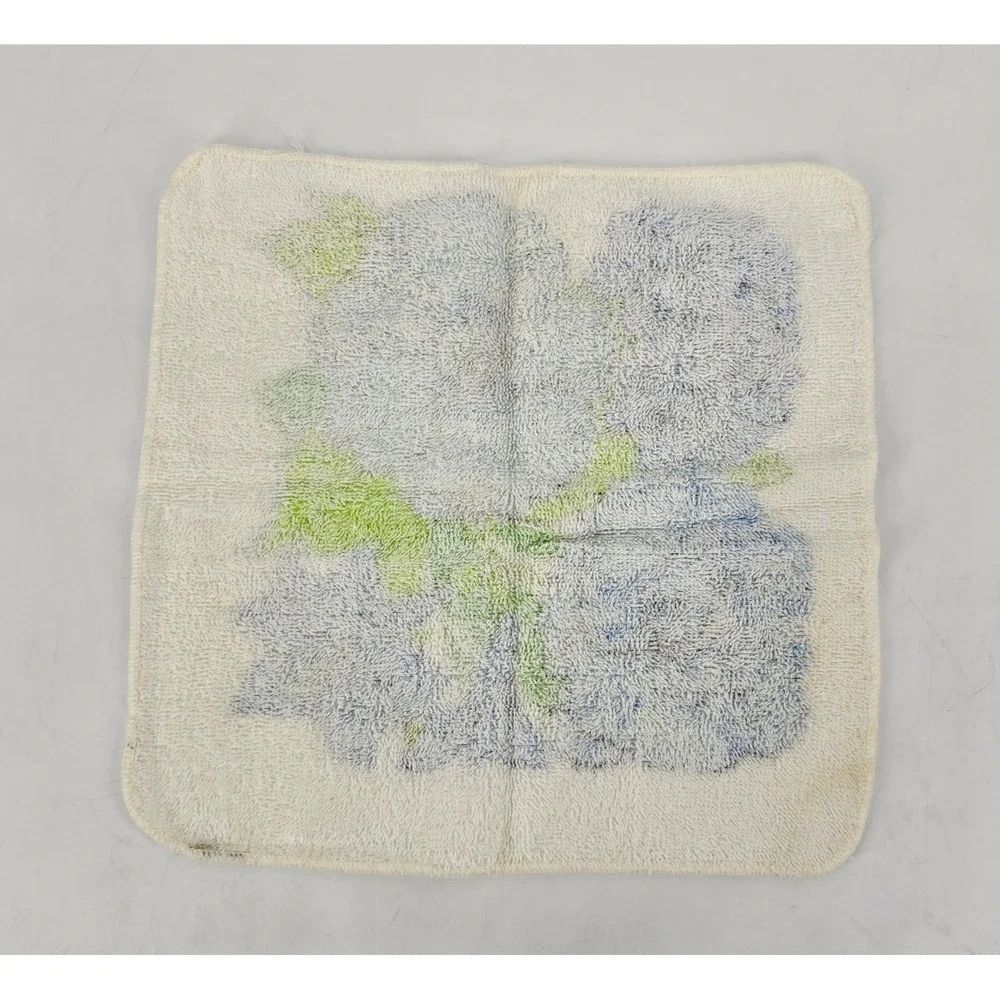 Vintage Cannon Floral Bath Towel Washcloth Set Blue Green Mod 60s 70s USA